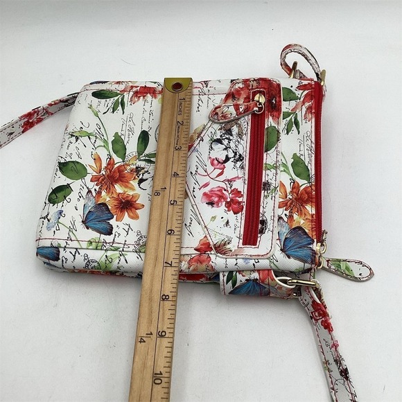 MultiSac Crossbody Bag Womens Small White Floral Butterfly Print Red - Picture 8 of 10